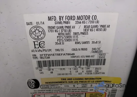 2014 Ford F-150 Fx4 z USA, uszkodzony, nr VIN 1FTFW1ET5EFA78649